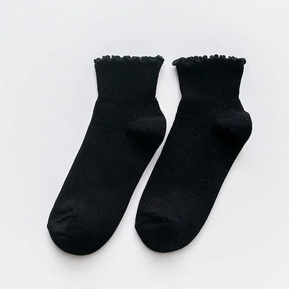 Ruffle Socks Women White Black Frilly Lolita Style Japanese Maiden Cute Kawaii Cotton Harajuku Princess Crew Socks Calcetines