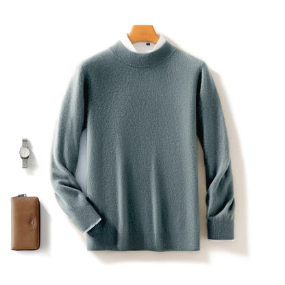 Fall/Winter New Wool Pullover Sweater Cashmere Shirt Men's Semi-high Neck Long Sleeve Loose Knitted Bottom Shirt