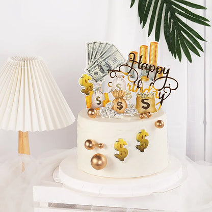 5pcs/set Cake Topper Car Money Wristwatch DIY Cake Cupcake Toppers Boys Men Happy Birthday Party Wedding Dessert Decor Flags New