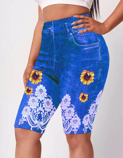 Jeans Look Leggings Women High Waist Plus Size Skinny Shorts Super Elastic Cool Summer Jogging Pants
