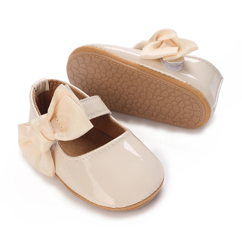 Breathable Newborn Baby Shoes Baby Boy Girl Shoes Girl Classic Bowknot Rubber Sole Anti-slip PU  Toddler Shoes First Walker
