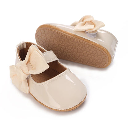 Breathable Newborn Baby Shoes Baby Boy Girl Shoes Girl Classic Bowknot Rubber Sole Anti-slip PU  Toddler Shoes First Walker