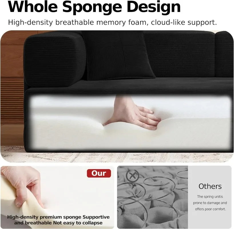 MoonSpeak 78.8''Sleeper Couch Bed for Livingroom,Convertible Modular Sofa with Armrest Pillow,Modular Foldable Corduroy Couches