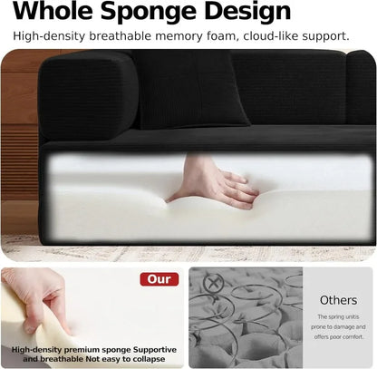 MoonSpeak 78.8''Sleeper Couch Bed for Livingroom,Convertible Modular Sofa with Armrest Pillow,Modular Foldable Corduroy Couches