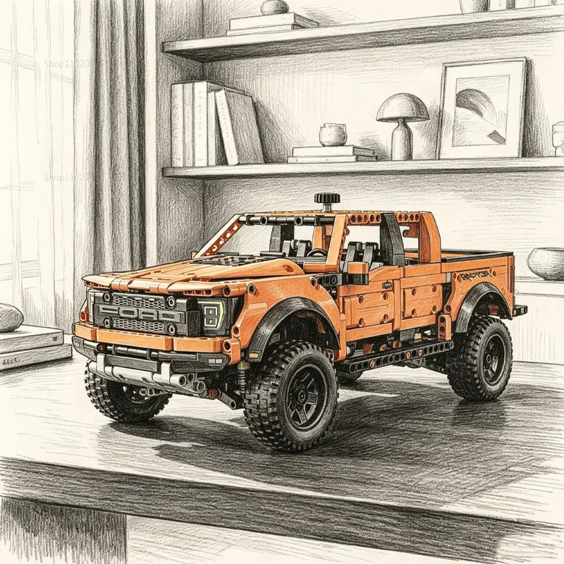 1379PCS Tech Raptors F150 Truck Race Car Building Kit Compatible MOC Creative DIY Vehicle Bricks Toys Gift for Kids Teens Adults