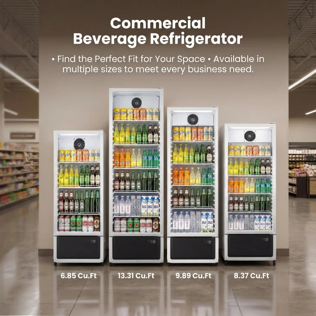 Yeego Commercial Merchandiser Refrigerator ETL & DOE Certified Air Cooled Beverage Display Cooler 32–50°F Adjustable Temp LED Light Lockable Casters, Easy Clean Vent Grille Multi Sizes Available for Convenience Store Café