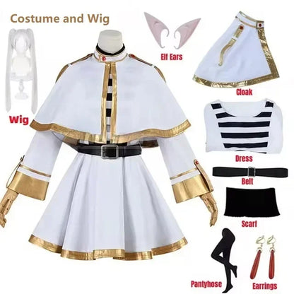 Sousou No Frieren Cosplay Costume Wig Shoes Anime Figures Magician Dress Elf Ear Halloween Party Charistmas for Women