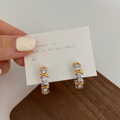 Vintage CC Design Stud Earrings for Women Korean Fashion X Cross Zircon Earring Engagement Jewelry Gifts Wholesale
