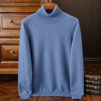 100% cashmere men's pullover business casual solid knitted sweater loose Pull Turtleneck Tops basic Turn down collar Jumper