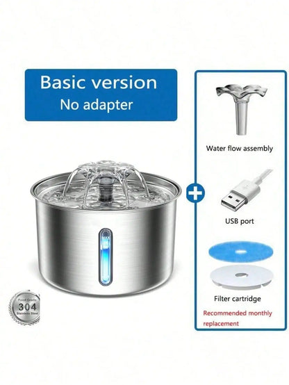 3L/101.45oz/0.793Gallon Stainless Steel Automatic Cat Water Drinker | Quiet USB Powered Pet Feeder with Water Level Indicator