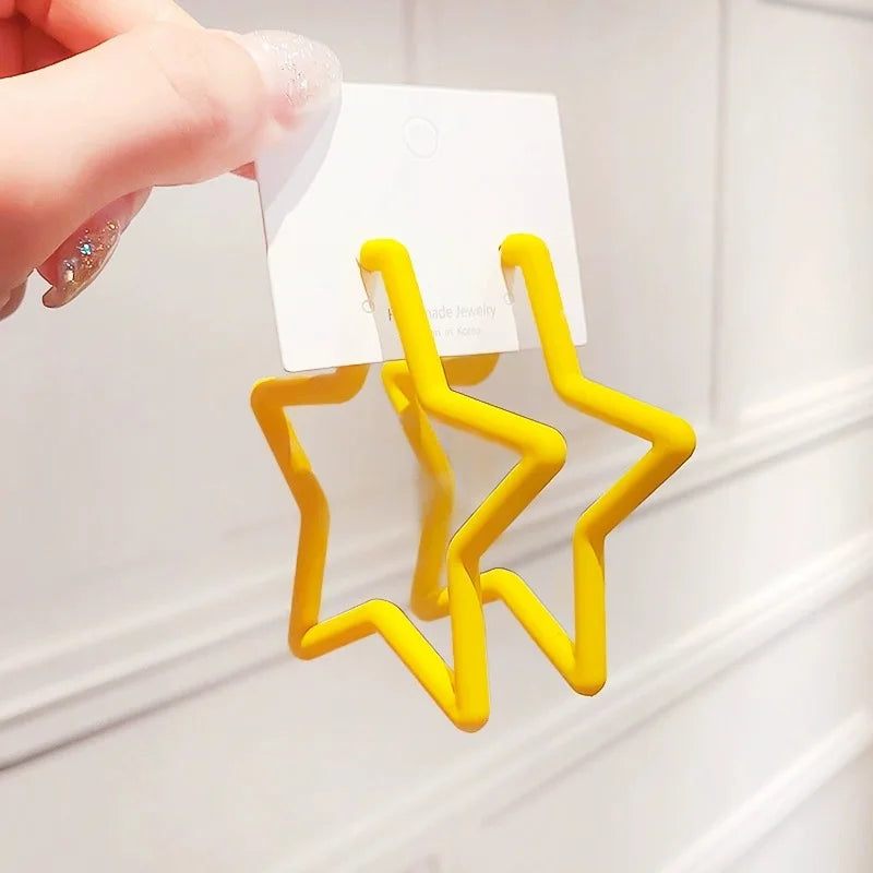 Simple Big Round Star Heart Hoop Earrings For Women Geometric Plastic Exaggerated Earring Hyperbole Trendy Ring Earrings Jewelry