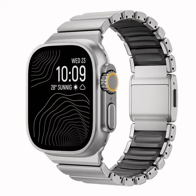 Titanium Fluoroelastomer Rubber Strap for Apple Watch Ultra 3 2 1 49mm 10 11 46mm Magnetic Band for Iwatch 9 8 7 45mm 6 SE 3 44m