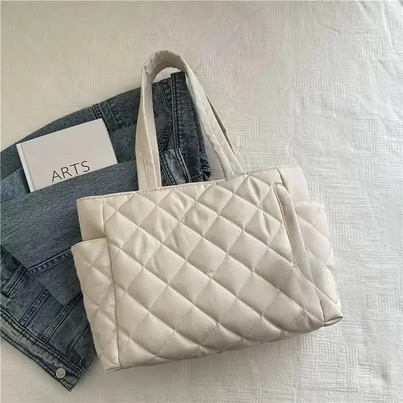 Cotton bag Rhombus large capacity women's hand-held tote bag commuter shopping versatile shoulder bag cross-border