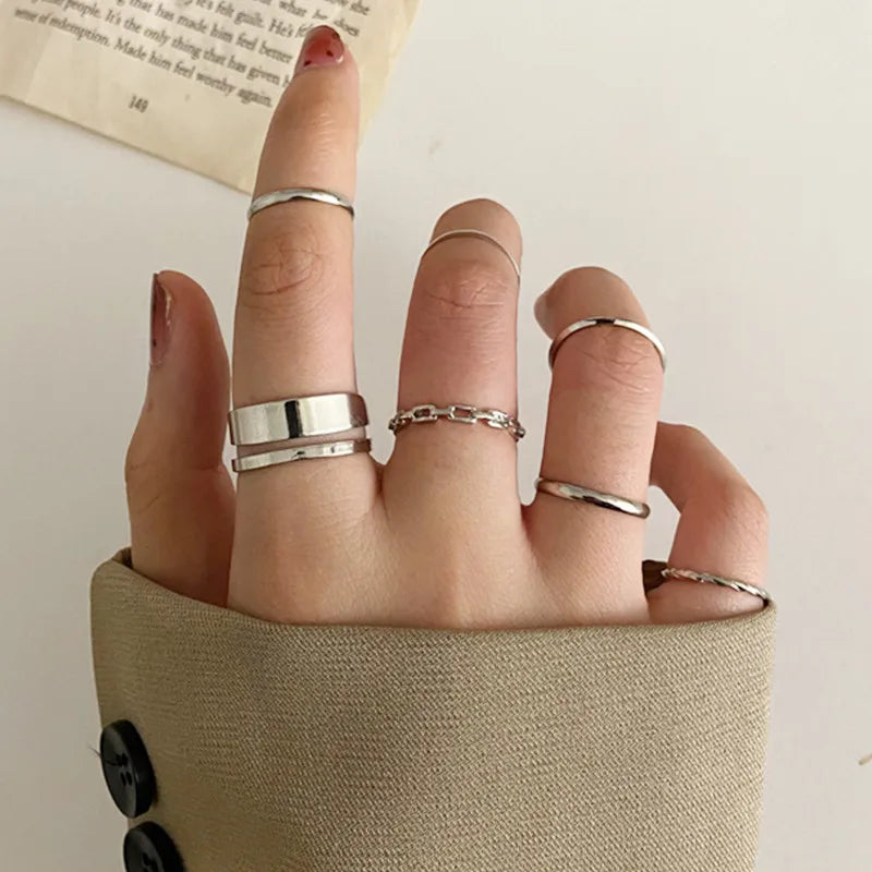 Silver Color Crystal Rings Set for Women, Cubic Zirconia Moon Arrow Flower Heart Finger Wedding Rings, Female Fashion Jewelry