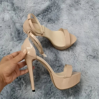 LOSLANDIFEN Women Sandals Sexy Open Toes 14cm Supper High Heels Peep Toes Platform Stilettos Party Wedding Shoes Plus Size 43 44