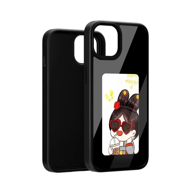 NFC Smart Screen Projection E Ink Painting Picture Phone Case For iPhone 17Pro Max 16 15 14 13 12Pro Cartoon Cover Battery Free