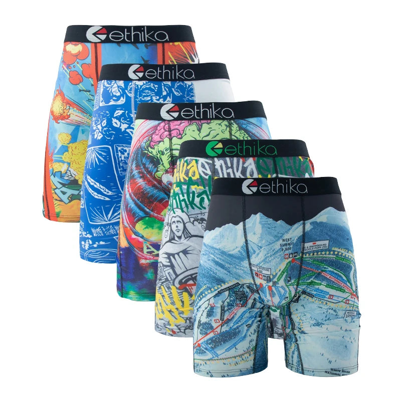 ETHIKA 5Pcs Men Underwear Breathable Mesh Crotch Man Swimming Underpants Plus Size L-3XL Mens Panties Sexy Men's Boxershorts
