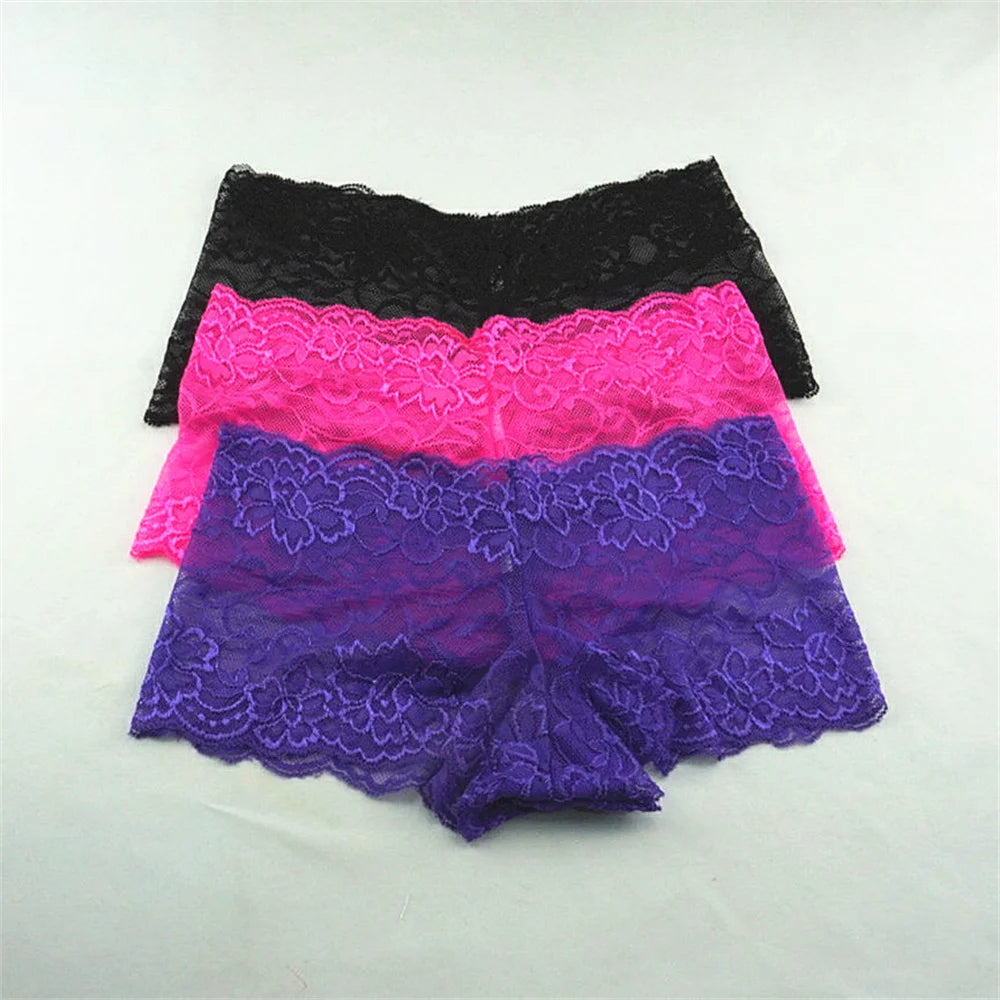 3pcs M-XXL Female Boxers Underwear Silk Boyshorts Women Transparent Panties Shorts Ladies Perspective Lingerie