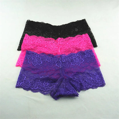 3pcs M-XXL Female Boxers Underwear Silk Boyshorts Women Transparent Panties Shorts Ladies Perspective Lingerie