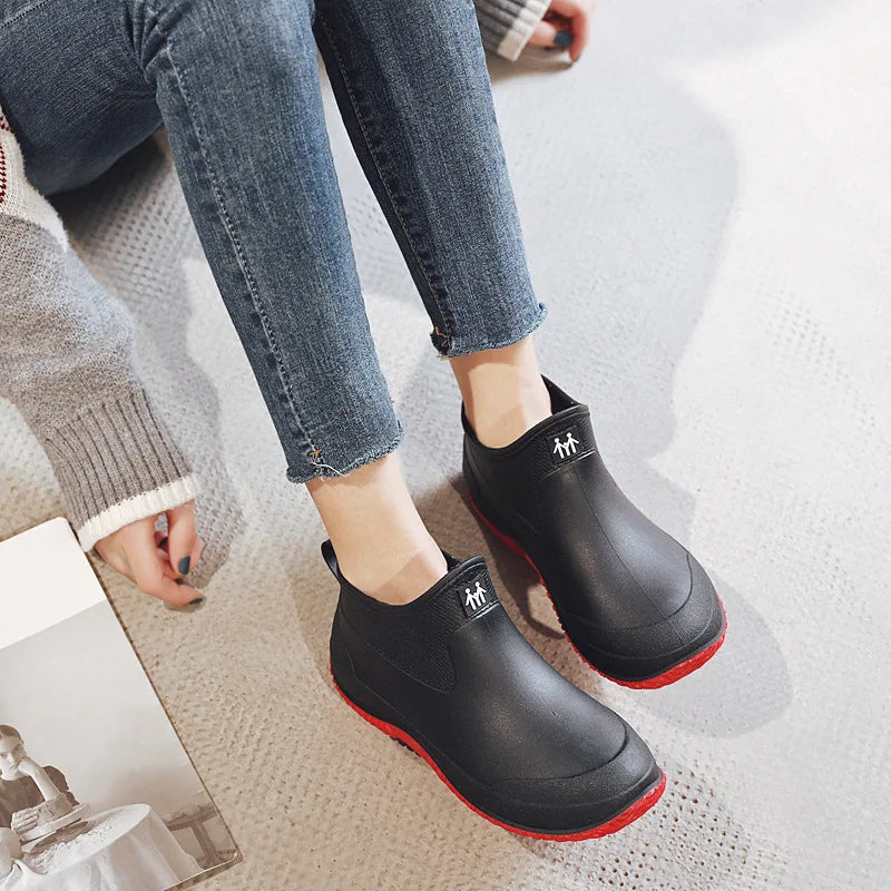 Women's Ankle Rain Boots Summer Wear-resistant Anti-Slip Couple Men And Women Short Rubber Boots Suitable For Outdoor Camp