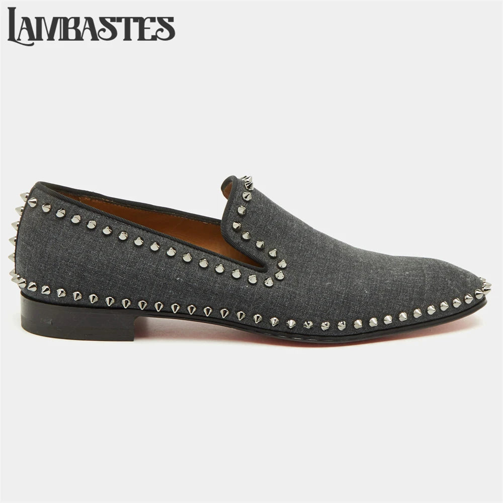 Metallic Stud Trimmed Mens Loafers Patent Matte PU Leather Slip on Shoes Edge Studded Accent Designer Style Formal Dress Shoes