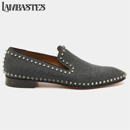 Metallic Stud Trimmed Mens Loafers Patent Matte PU Leather Slip on Shoes Edge Studded Accent Designer Style Formal Dress Shoes