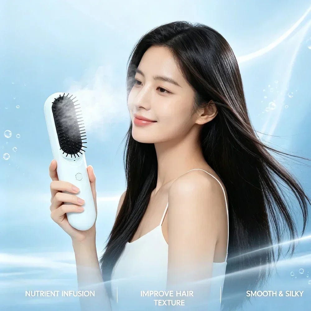 Steam Electric Hair Straightening Brush, Air Cushion Spray Massage Detangler Comb for Frizzy Damaged Hair Styling & Care