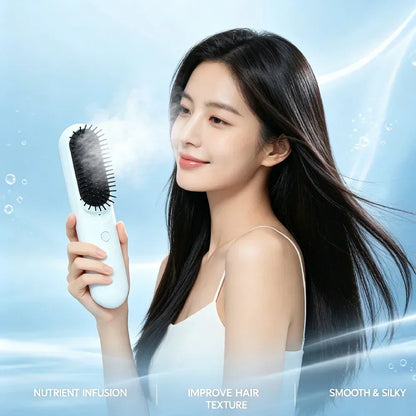 Steam Electric Hair Straightening Brush, Air Cushion Spray Massage Detangler Comb for Frizzy Damaged Hair Styling & Care