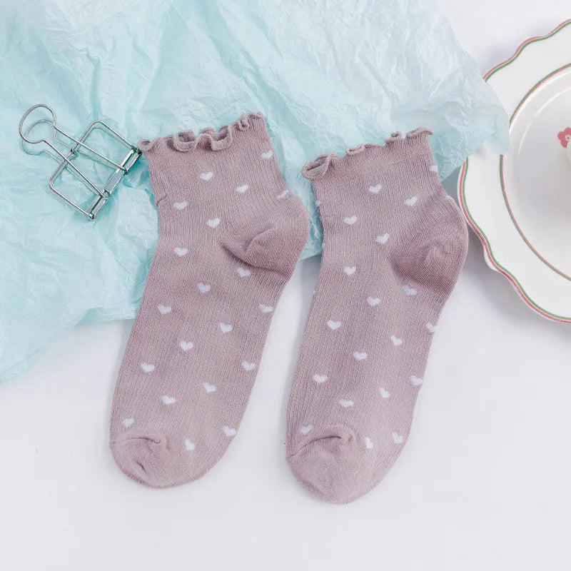 Ruffle Socks Women White Black Frilly Lolita Style Japanese Maiden Cute Kawaii Cotton Harajuku Princess Crew Socks Calcetines