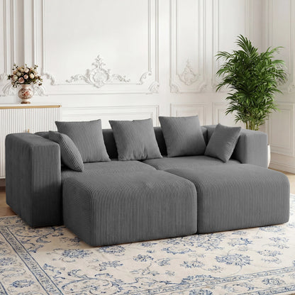 117" Corduroy Boneless Couches, Modular Sectional Sofa, Loveseat Comfy Cloud-Like Couches with 3 Pillows, Deep Seat for Living Room, Compact for Small Spaces