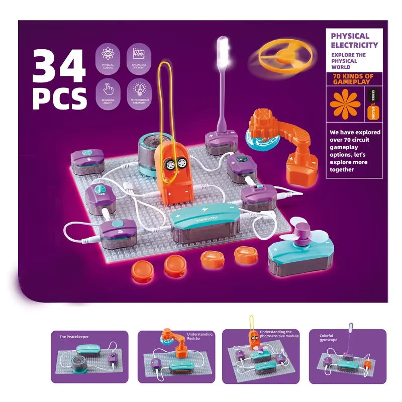 STEM Science Education Electronic Building Blocks Toy Physics Circuit Experiment Set Handmade Science Kit for Kids