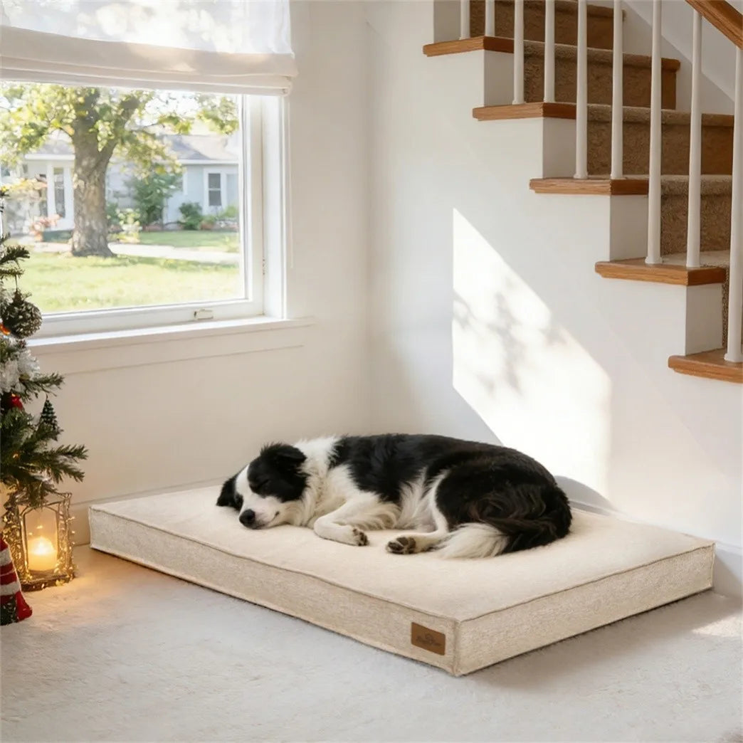 Large Dog Bed Washable Rectangular Dog Pet Pillow Bed with Linen Cover Foam Base Waterproof Lining Calming Sleep Pet Bed Mattress