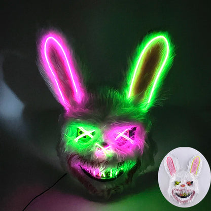 Novelty LED Bloody Furry Bunny Rabbit Bear Mask Realistic Scary Horror Killer Adult Masquerade Cosplay Costume Accessory