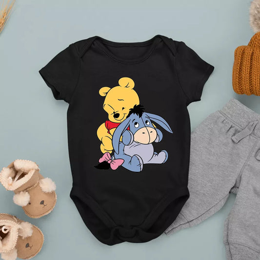 Cute Winnie The Pooh and Donkey Printed Baby Bodysuits One Piece Jumpsuit Clothes Toddler Boy Girl Short Sleeve Outfits