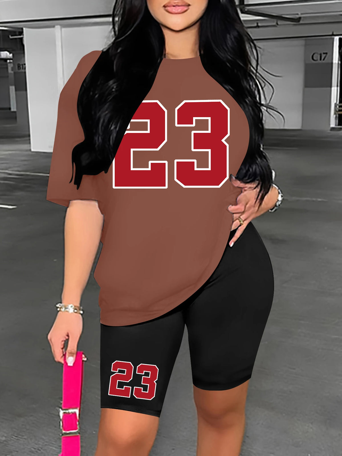 Women's Summer Set Number 23 Print Casual Shorts Set Sports Women's Shirt Shorts 2 Piece Street Wear Set Womens Summer Clothes