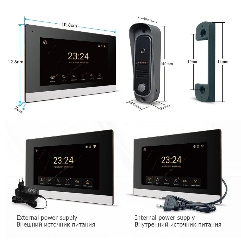 1080P Home Intercom System, 7" IPS FHD Screen and Metal Shell Doorbell, Mobile Detection, Image Storage, TUYA Wireless Doorbell
