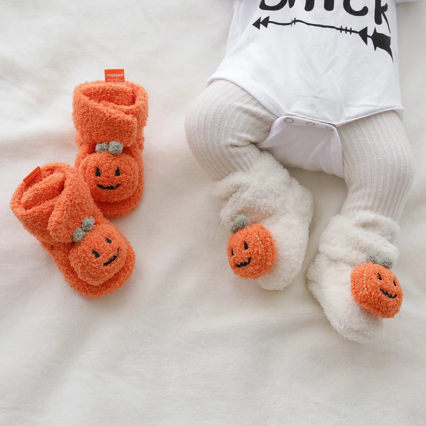 Halloween Pumpkin Baby Booties Stay On Slipper Winter Warm Soft Shoes Newborn Crib Sock Shoes