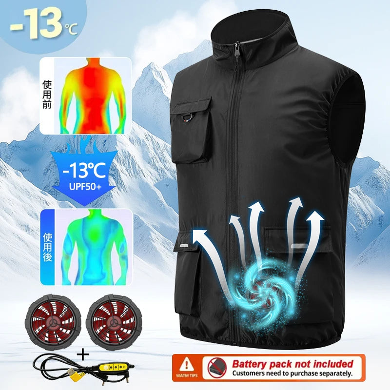 Summer Cooling 2-4 Fan Holes Fan Workwear, Unisex Short Sleeve, Outdoor Sun Protection & Cooling Vest with Built-in Fans