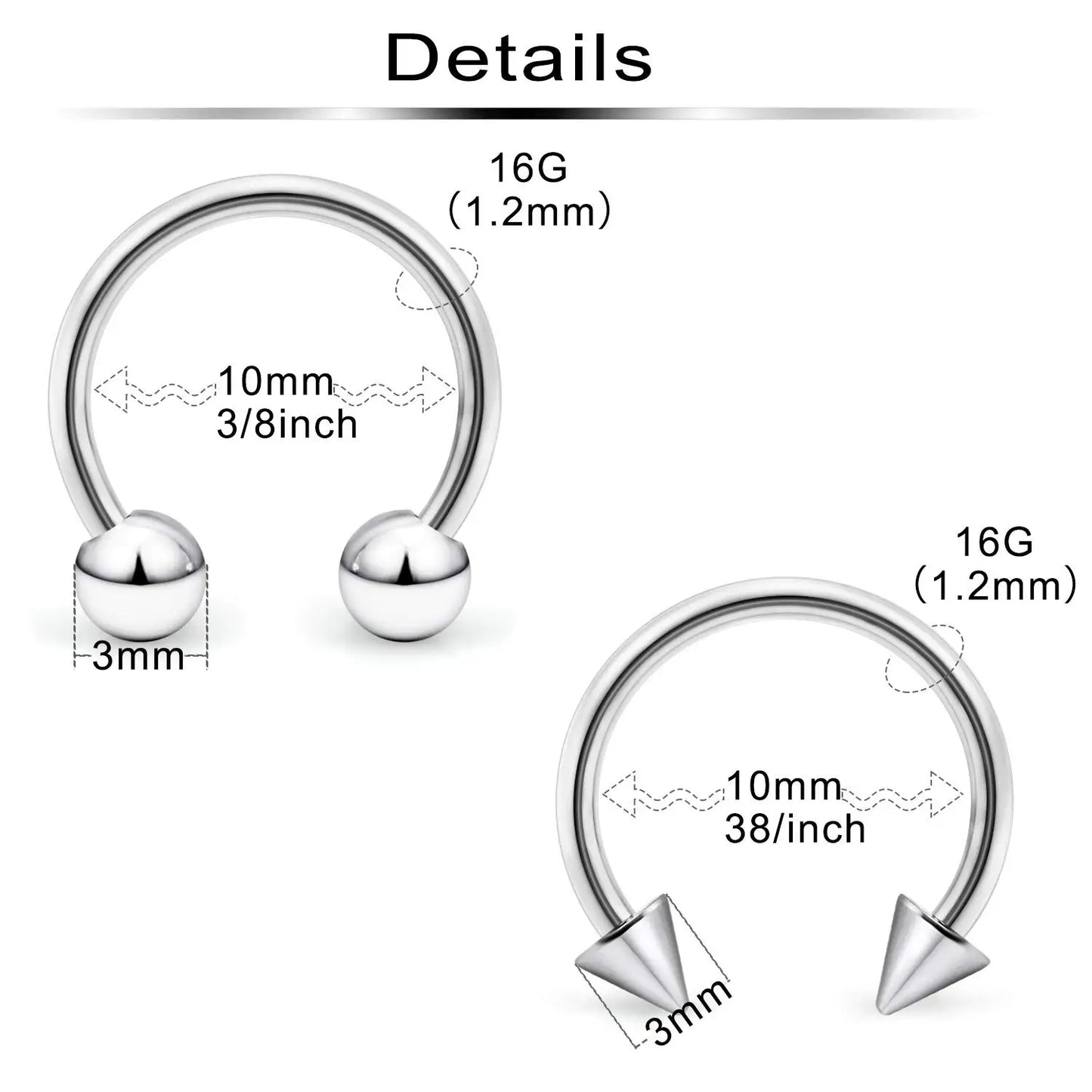 31 Styles 16G Surgical Steel 1 Pcs Nose Septum Rings Piercing Jewelry Horseshoe Cartilage Earring Eyebrow Lip Retainer 8mm 10mm