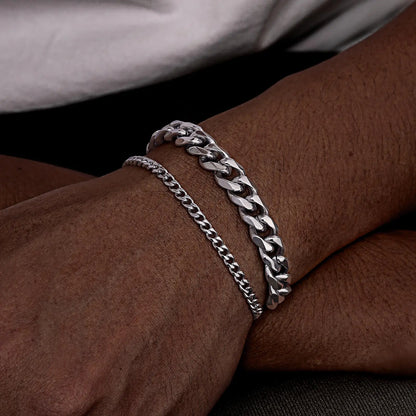 2pcs Men's Chain Bracelets, Stainless Steel Silver Gold Black Color
