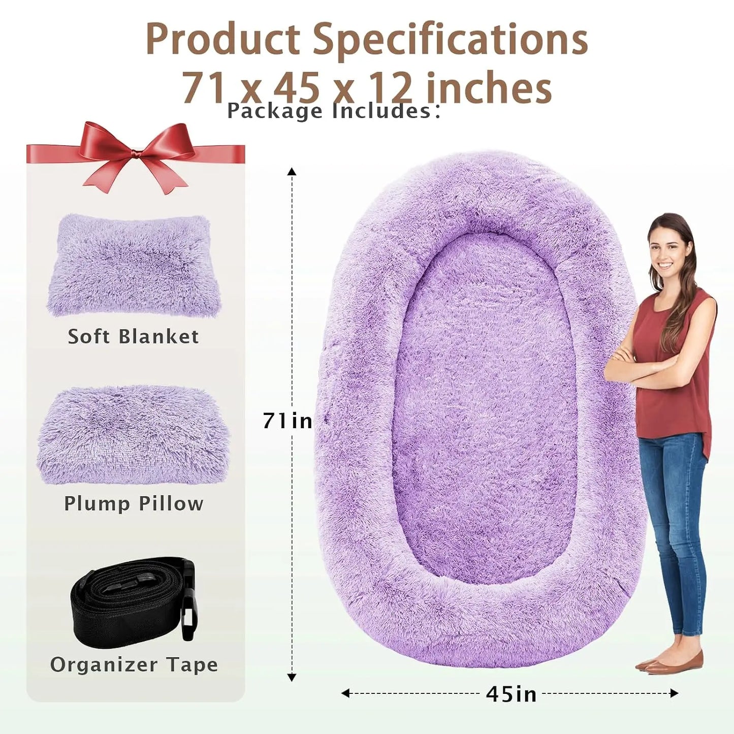 Human Dog Bed, 71''x45''x12'' Size Fits Adult and Pet Washable Giant People Bed 10 CM Thick Memory Foam Large Oversize, Custom