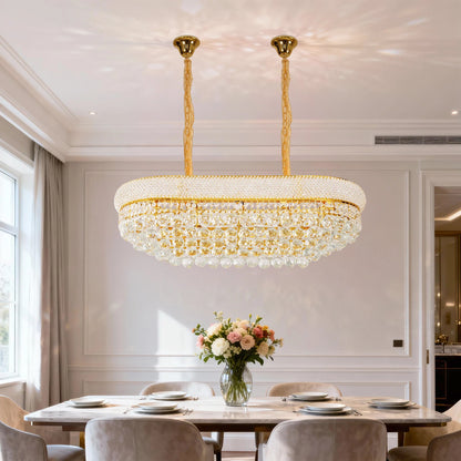 Luxury Ceiling Light: Empire Gold Ceiling Light Fixtures 10 Lights Rectangular Crystals Chandelier Over Long Dining Table, for Kitchen Islands, 3 Colors Temperature