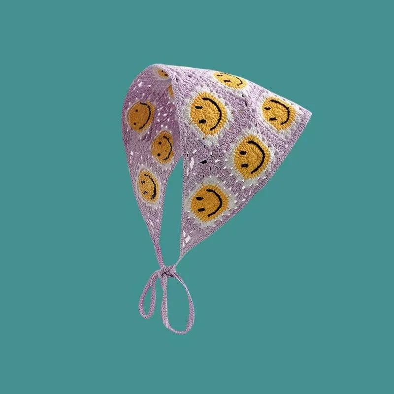 Korean-style cozy knit triangular headscarf for women, spring/summer, cute versatile country beach vacation hairband