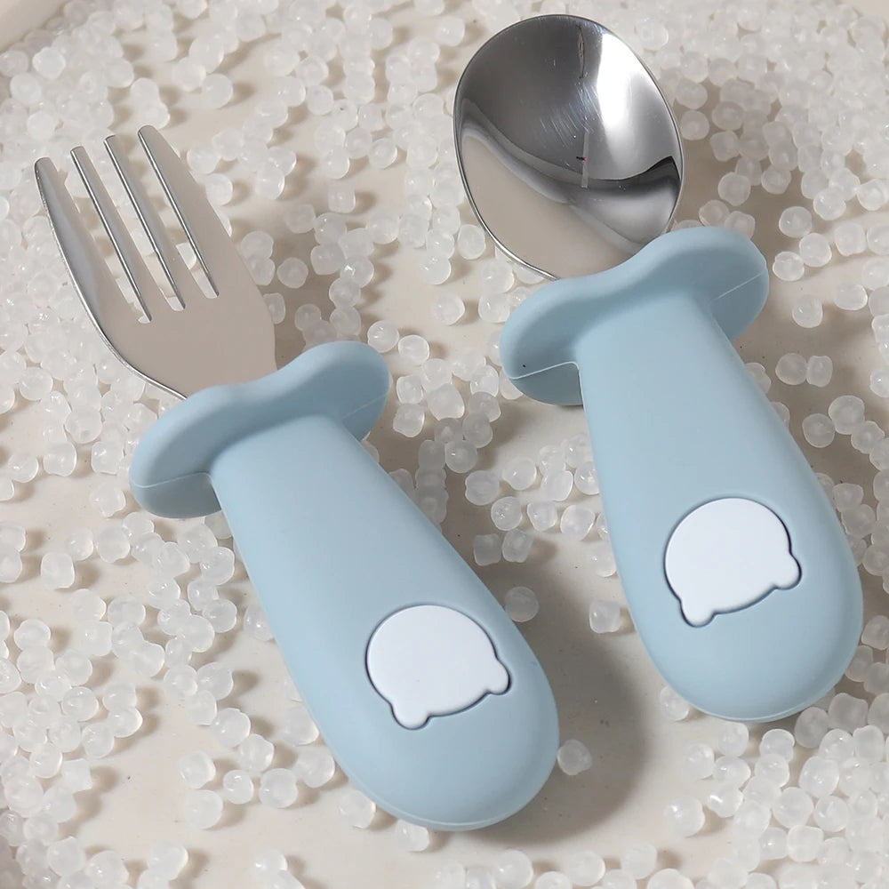 Custom Name Baby Panda Spoon Fork Set | First Self Feeding Utensils for Toddlers Stainless Steel Weaning Set with Travel Case