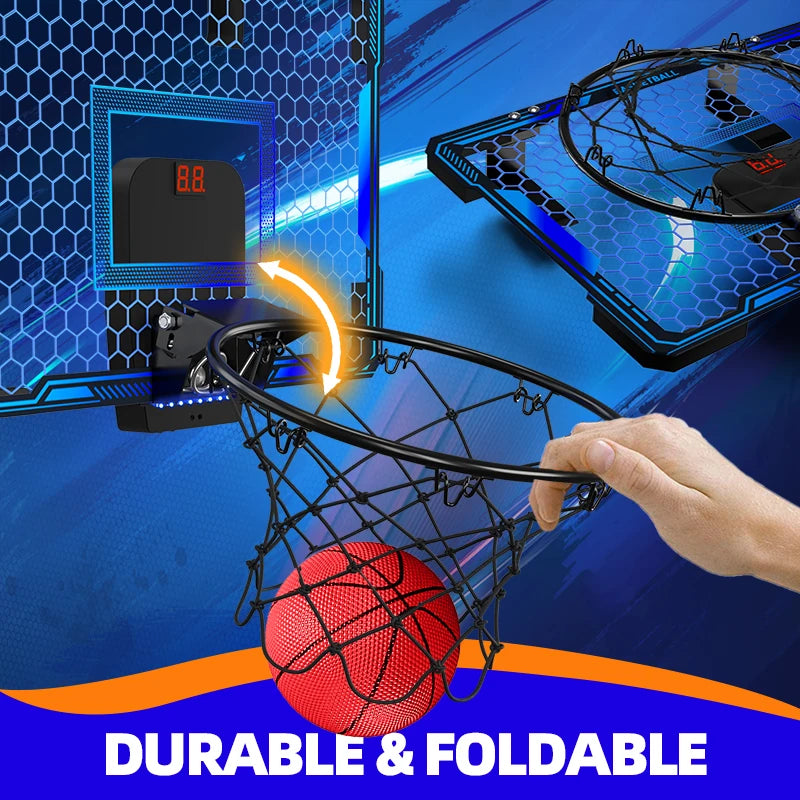Basketball Hoop Wall-mounted Indoor Training Home Kids Basketball Toy,with 7 LED Lights Scoreboard 3 Play Modes,Mini Basketball Hoop Set For Kids Outdoor Games