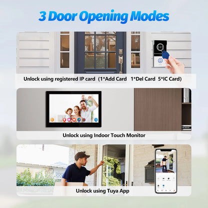 Tuya WiFi Video Intercom with 7'' HD Display, Dual-Mode Night Vision & Waterproof Design, Video Door Bell for Villa/Gate