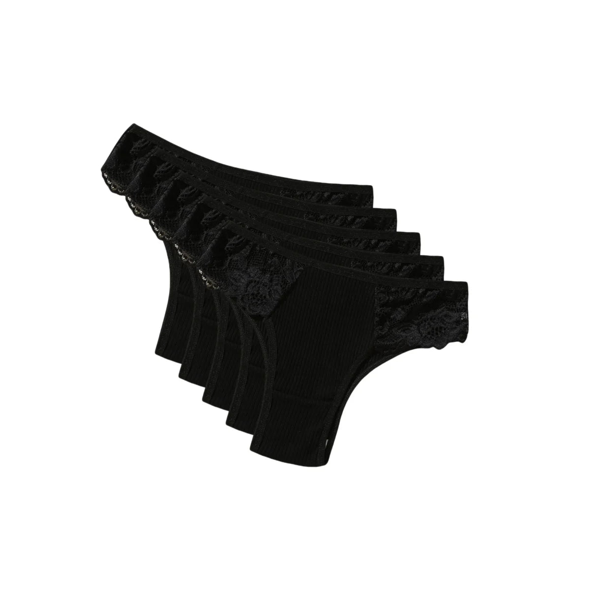 5Pcs/Set Women Cotton Panties Floral Lace Side Panel Low Rise Rib Briefs Low Cut Underwear Comfort Sexy Lingerie Daily Bikini