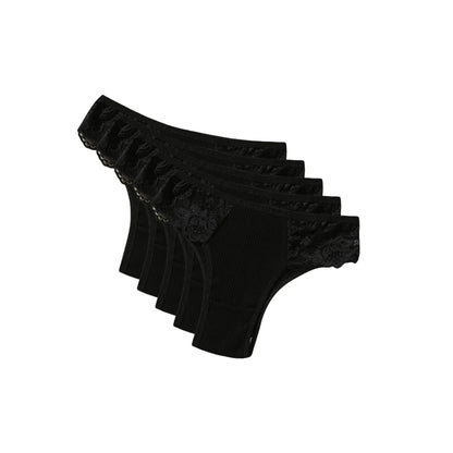5Pcs/Set Women Cotton Panties Floral Lace Side Panel Low Rise Rib Briefs Low Cut Underwear Comfort Sexy Lingerie Daily Bikini