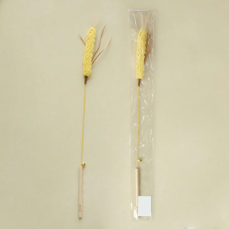 Cat Barley Teaser Wand Kitty Interactive Toy Wheat Ears Kitten Funny Feather Colorful Rod Teaser Wand Pet Cat Supplies Accessory