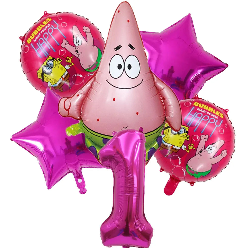 6Pcs SpongeBob Patrick Star Balloon set Birthday Party Golde Blue Numbers Balloons Boys Girls Baby Shower Party Supplies Gifts